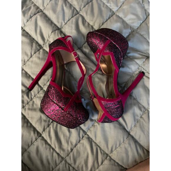 Qupid Pink and Purple Glitter Platform Stiletto Size 8 - Picture 1 of 4
